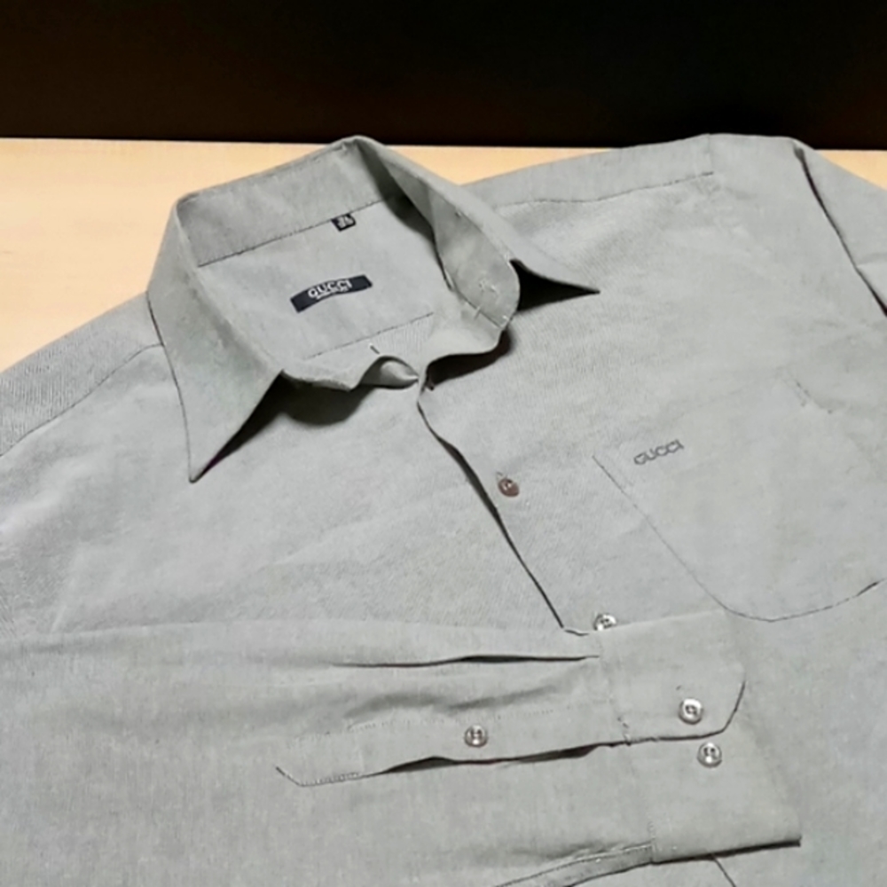 GUCCI Grey Embroidered Dress Shirt